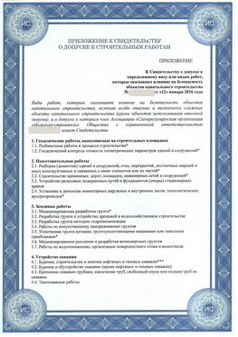 Приложение к свидетельству о допуске к строительным работам Питкяранта СРО в строительстве